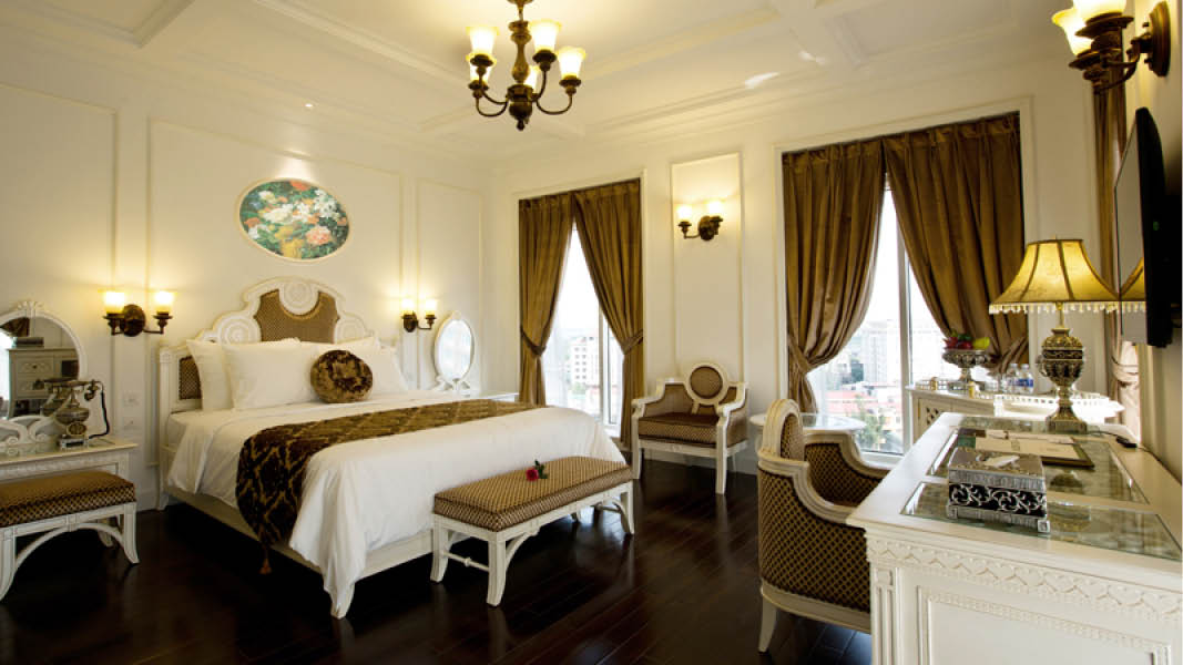 Deluxe city room p Eldora Hotel Hue i Vietnam.